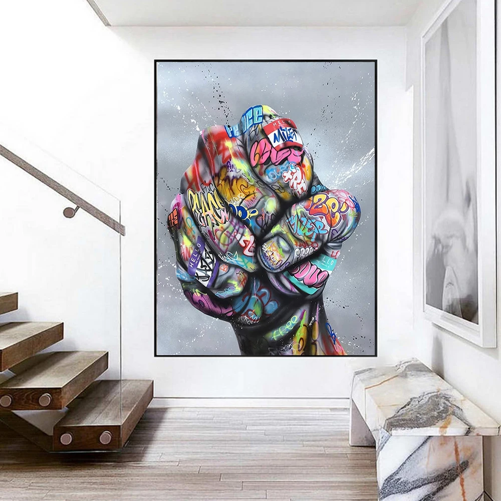 Street Graffiti Art Big Fist Canvas Paintings Abstract Art Poster and Print Wall Art Picture for Living Room Home Cuadros Decor