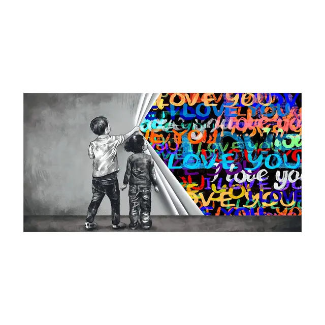 Large Size Graffiti Child Uncovered Justice Canvas Painting Fist Mobile Shackle Poster Print Wall Art Picture Living Room Decor