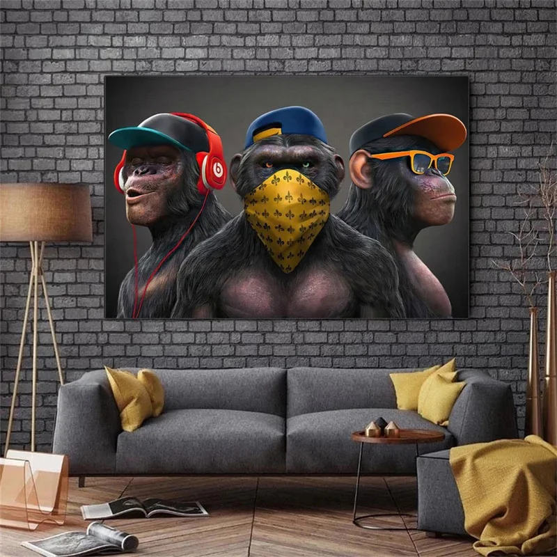 Funny Monkey Animal Canvas Painting Posters and Prints Modern Wall Art Picture Super Cool HD Print for Living Room Decoration