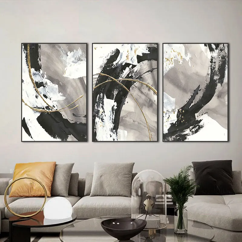 Wall Art Canvas Painting Nordic Modern Abstract Black White Ink Painting Poster and Prints Picture For Room Home Decoration