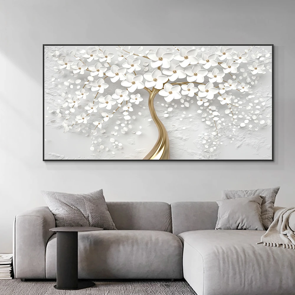 Abstract 3D White Flowers Canvas Painting Modern Nordic Plant Posters And Prints Wall Art Picture For Living Room Home Decor