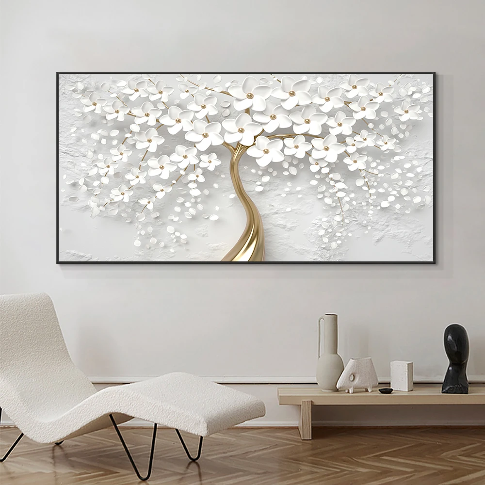 Abstract 3D White Flowers Canvas Painting Modern Nordic Plant Posters And Prints Wall Art Picture For Living Room Home Decor