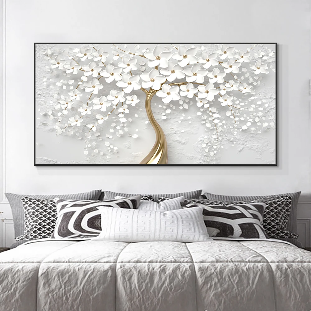 Abstract 3D White Flowers Canvas Painting Modern Nordic Plant Posters And Prints Wall Art Picture For Living Room Home Decor