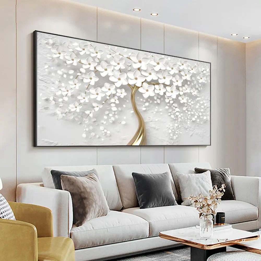 Abstract 3D White Flowers Canvas Painting Modern Nordic Plant Posters And Prints Wall Art Picture For Living Room Home Decor