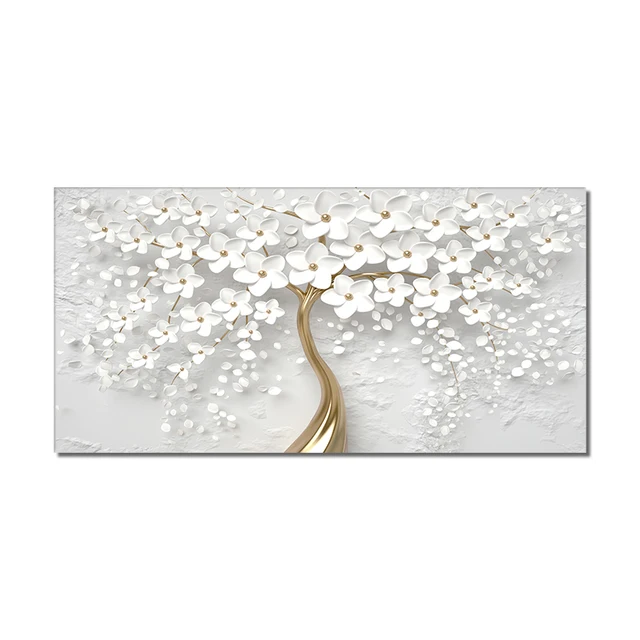 Abstract 3D White Flowers Canvas Painting Modern Nordic Plant Posters And Prints Wall Art Picture For Living Room Home Decor