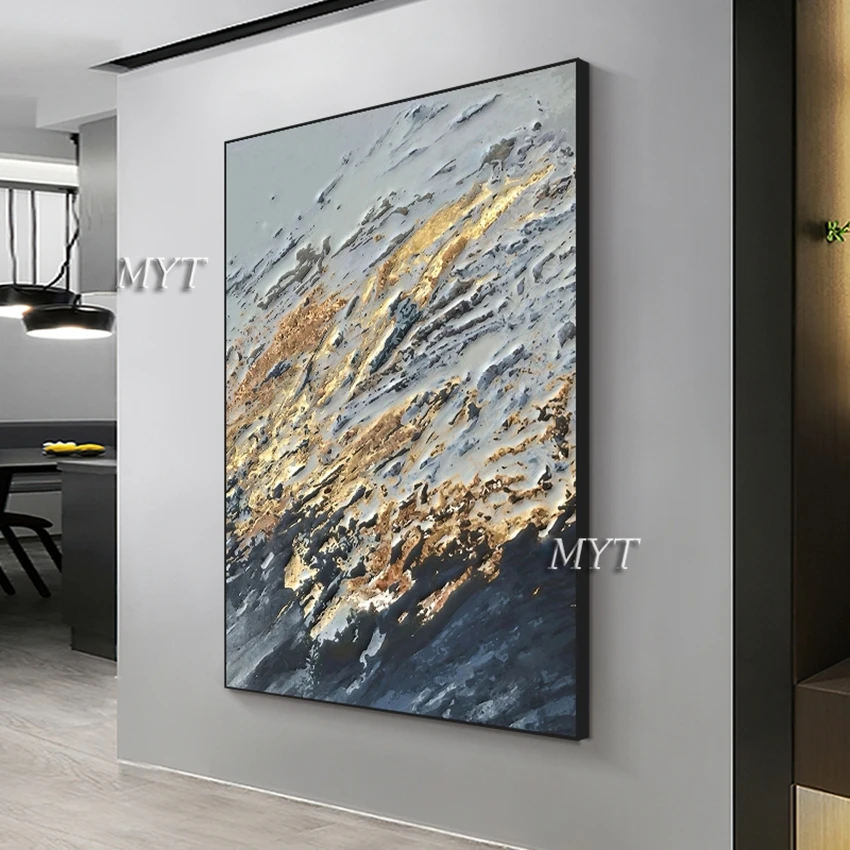 Abstract 3D Gold Thick Handmade Oil Painting Canvas Paintings Wall Pictures Art Wall Artwork For Dining Room Unframed