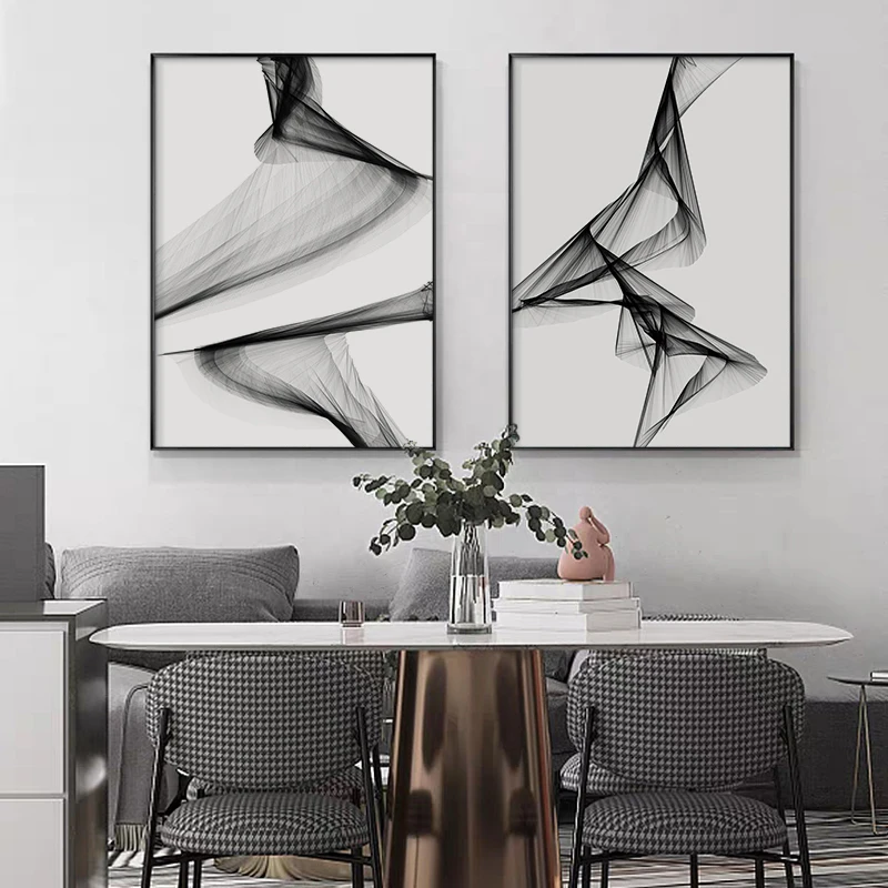 Nordic Black and White Line Big Canvas Painting Abstract Posters Prints Luxury Wall Art Picture Modern Living Room Bedroom Decor