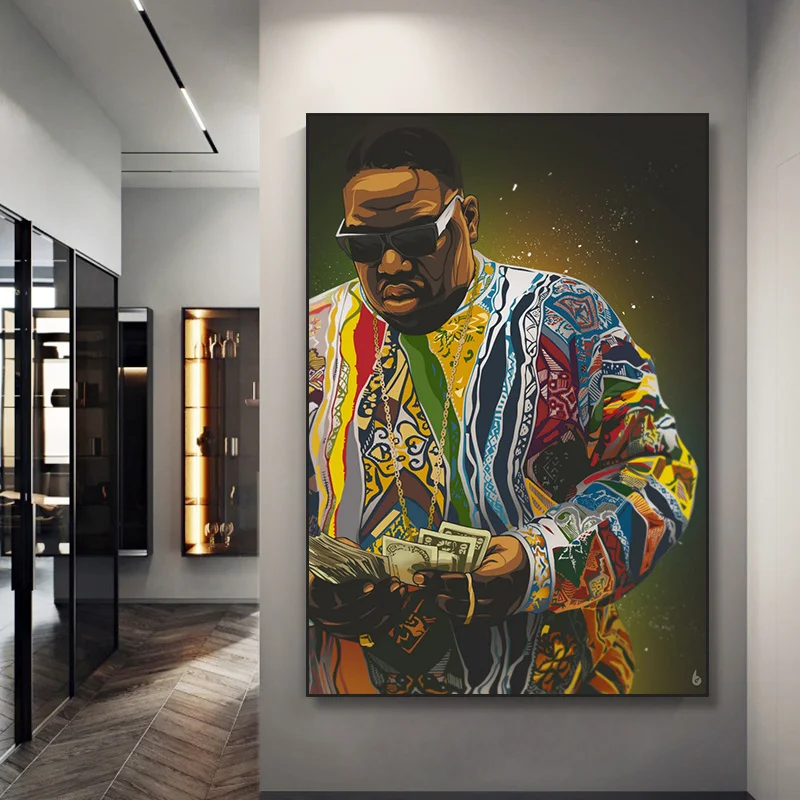 East Coast Rapper The Notorious B.I.G Poster Print Wall Art Canvas Painting Abstract Biggie Wall Art Picture for Home Room Decor
