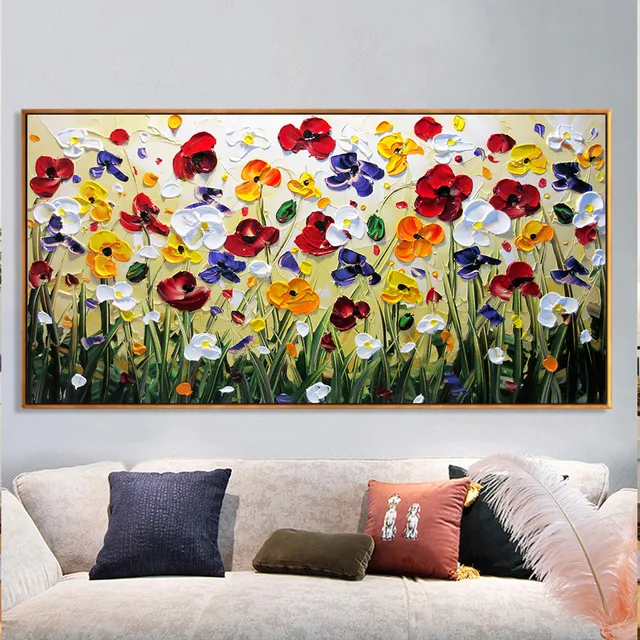 Abstract Oil On Canvas Painting White Flower Posters And Prints Modern Floral Wall Art For Living Room Decor