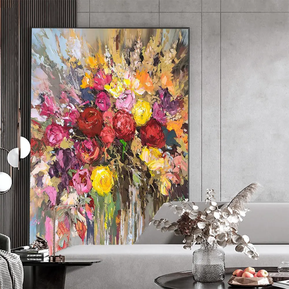 Abstract Colourful Floral Oil Painting Rose Quadro Flower Wall Art Canva Painting Posters Prints Living Room Home Decor Pictures