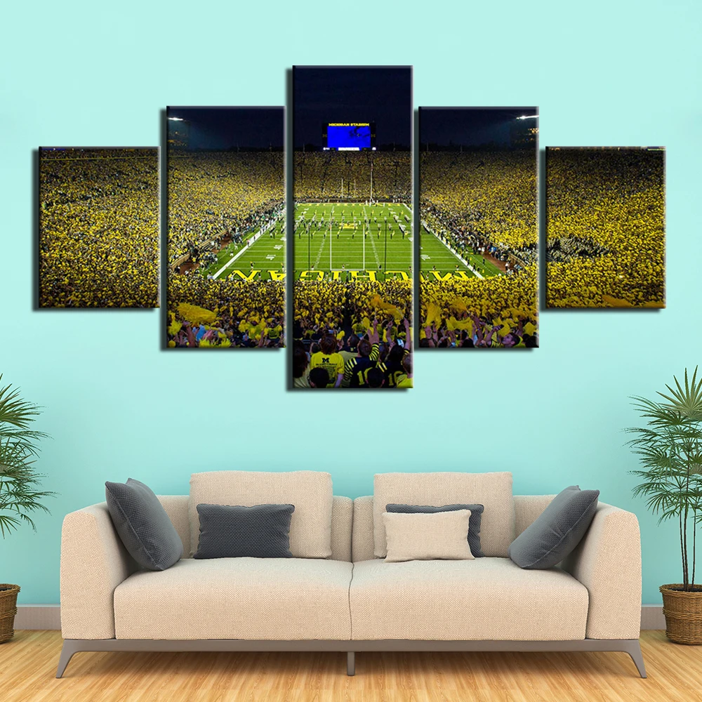 University Of Michigan Football Big House Stadium Picture 5 Pcs Canvas Painting Posters Prints Field Sport Pictures Home Décor