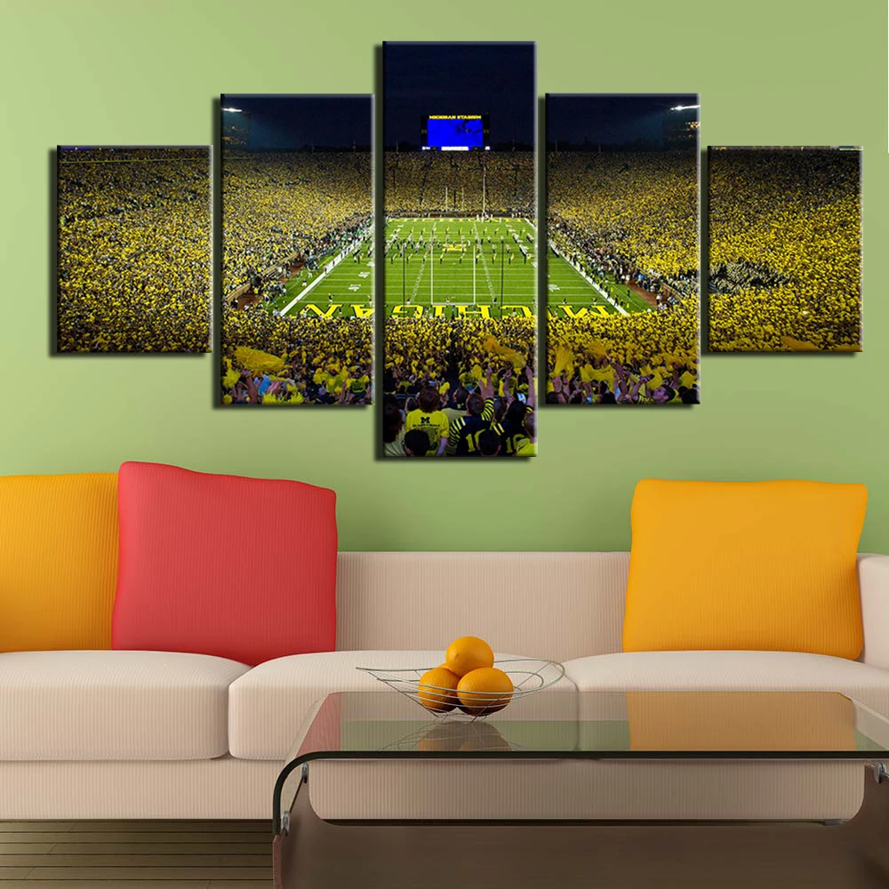 University Of Michigan Football Big House Stadium Picture 5 Pcs Canvas Painting Posters Prints Field Sport Pictures Home Décor
