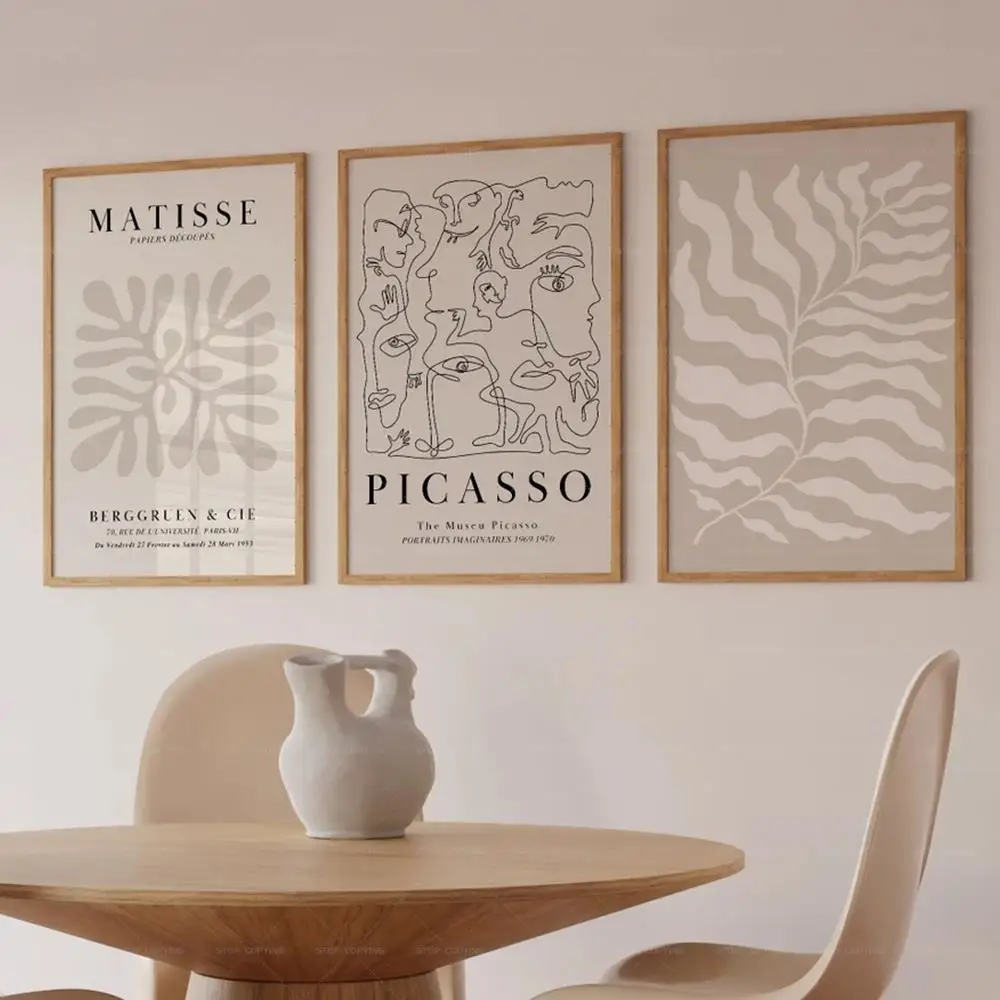 Mid Century Neutral Gallery Beige Matisse Picasso Exhibition Gift Wall Art Canvas Painting Posters For Living Room Home Décor