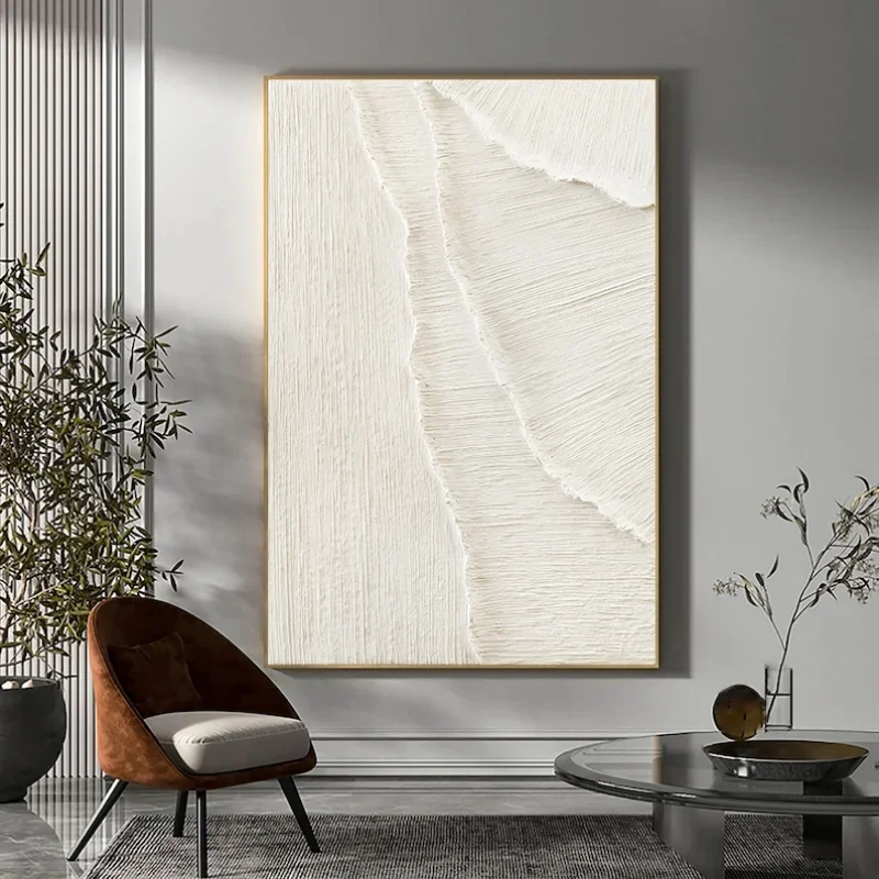 Large Nordic White abstract wall Beige 3D texture painting Handmade modern living room Minimalist Art Living Room Bedroom Décor