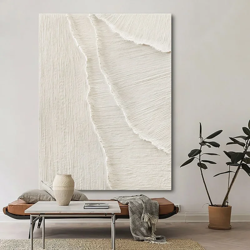 Large Nordic White abstract wall Beige 3D texture painting Handmade modern living room Minimalist Art Living Room Bedroom Décor