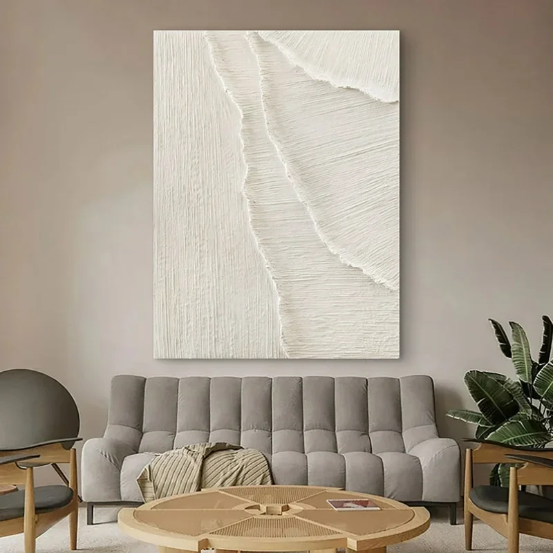 Large Nordic White abstract wall Beige 3D texture painting Handmade modern living room Minimalist Art Living Room Bedroom Décor