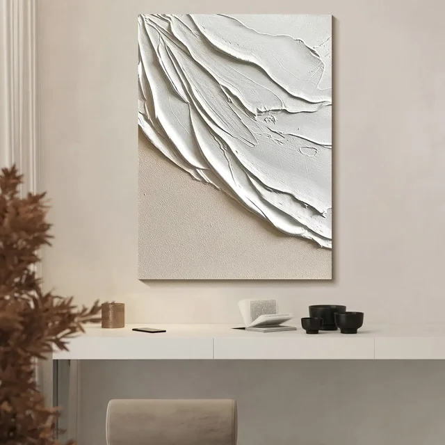 Large Nordic White abstract wall Beige 3D texture painting Handmade modern living room Minimalist Art Living Room Bedroom Décor