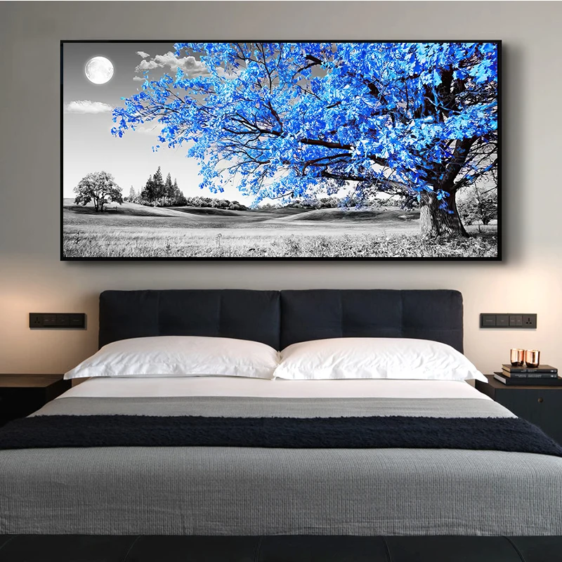 Canvas Painting for Living Room Blue Ash Luxury Landscape 50x100CM Bedside Painting Aesthetic Room Decor Wall Pictures