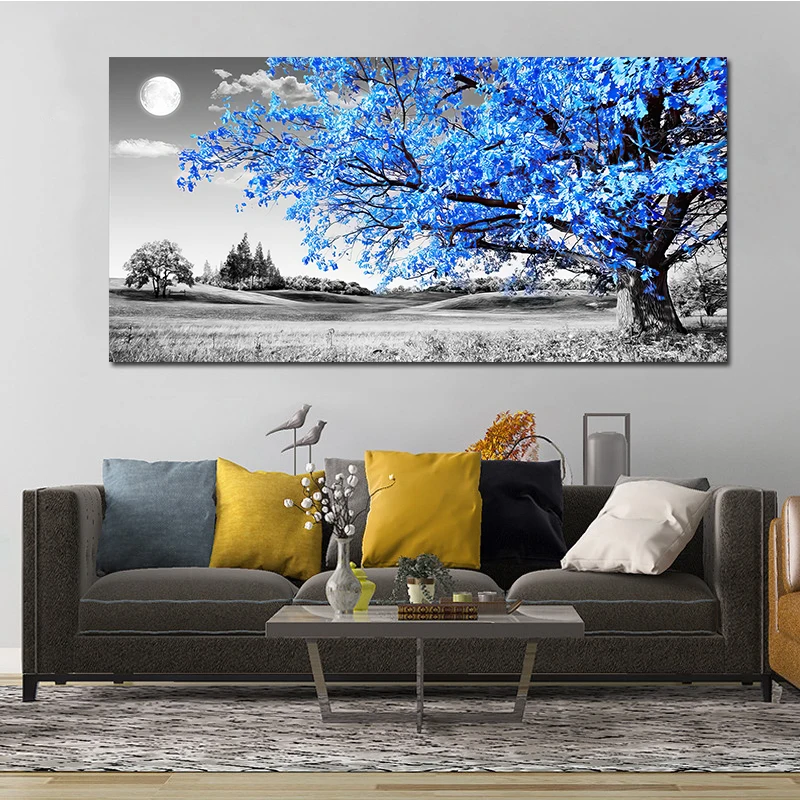 Canvas Painting for Living Room Blue Ash Luxury Landscape 50x100CM Bedside Painting Aesthetic Room Decor Wall Pictures