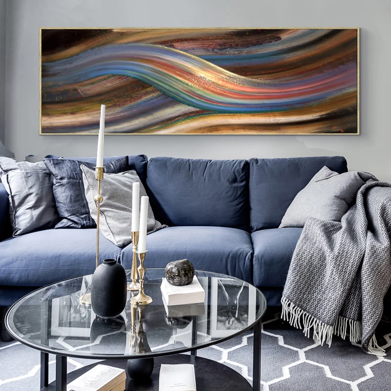 Modern Abstract Rainbow Oil Canvas Painting Ribbon Posters And Prints Wall Art Picture For Living Room Decor Cuadros