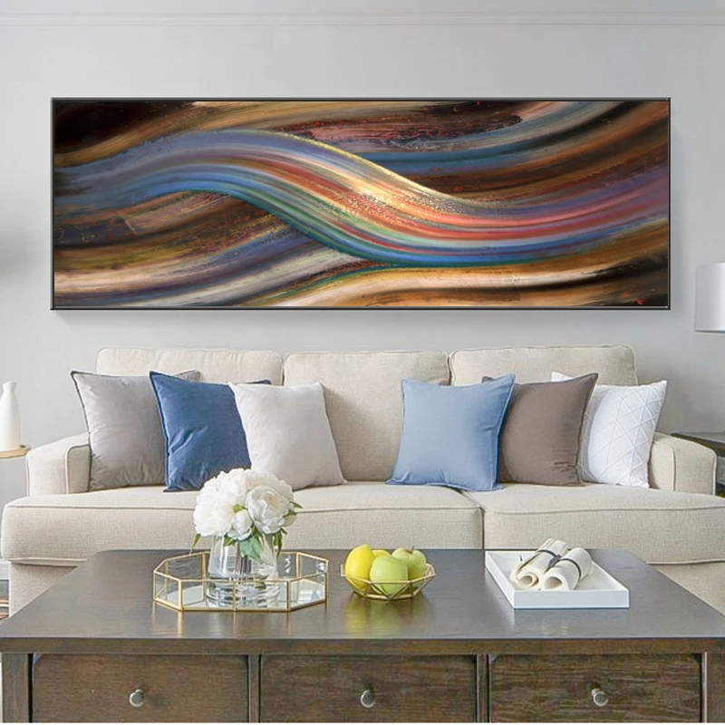 Modern Abstract Rainbow Oil Canvas Painting Ribbon Posters And Prints Wall Art Picture For Living Room Decor Cuadros