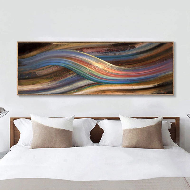 Modern Abstract Rainbow Oil Canvas Painting Ribbon Posters And Prints Wall Art Picture For Living Room Decor Cuadros