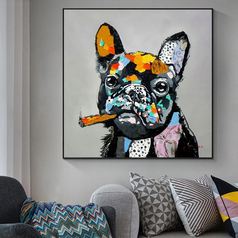 Dog Cheers Smoking Bulldog Canvas Prints Oil Painting Animal Graffiti Wall Poster Picture Modern Home Decoration Living Room