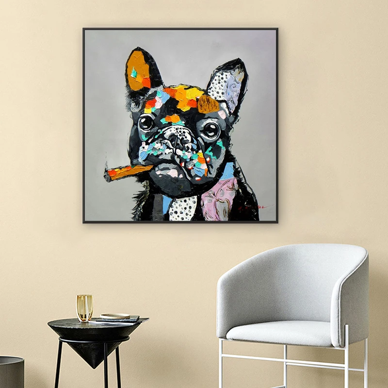 Dog Cheers Smoking Bulldog Canvas Prints Oil Painting Animal Graffiti Wall Poster Picture Modern Home Decoration Living Room