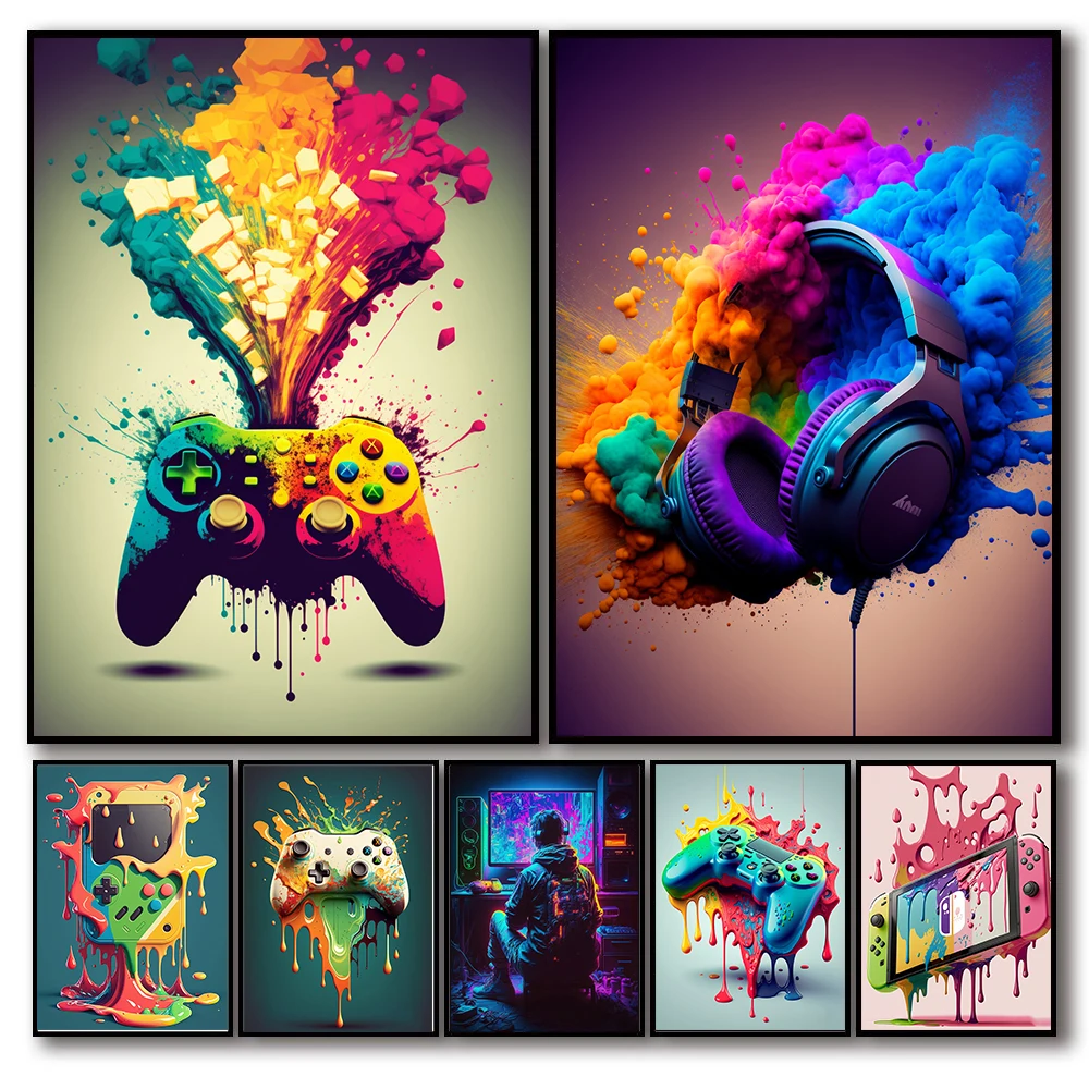 Colorful Game Controller Wall Art Poster Prints Nordic Aesthetic Picture Canvas Painting Gaming Boys Room Home Decoration