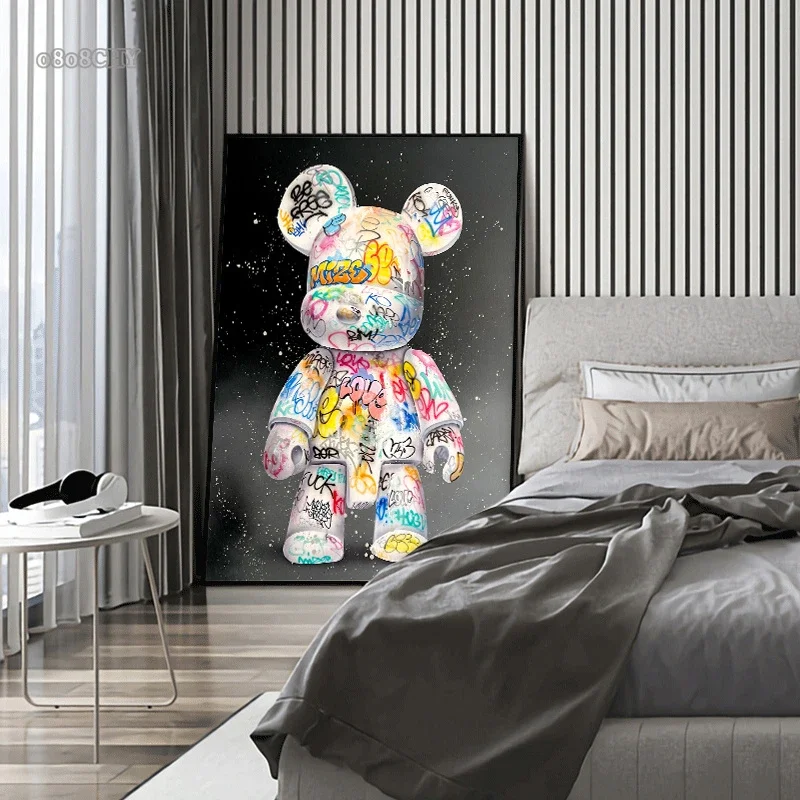 Cute Bear Graffiti Canvas Painting Cartoon Character Pop Art Posters Print Street Wall Art Picture For Home Kawaii Room Decor