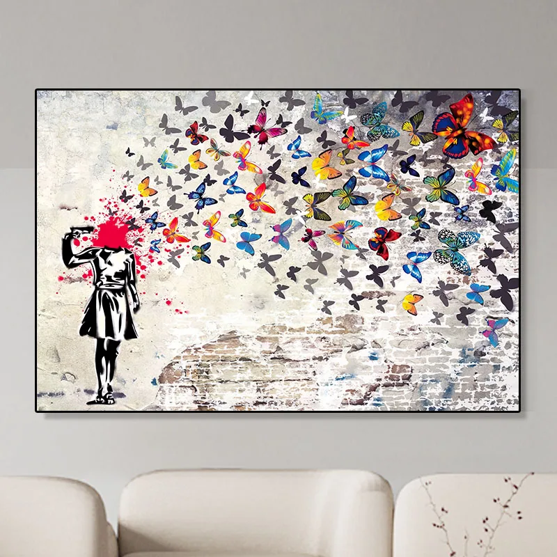 Headshot Girl Butterfly Suicide Street Art Canvas Paintings Graffiti Art On The Wall Abstract Picture For Modern Home