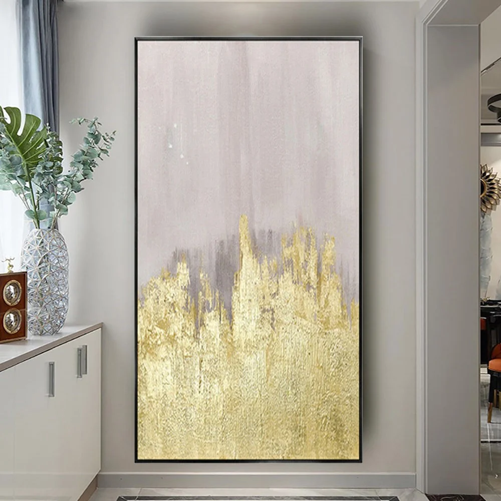 High quality Handmade acrylic oil painting on canvas texture golden foil poster wall art decor hanging picture for living room