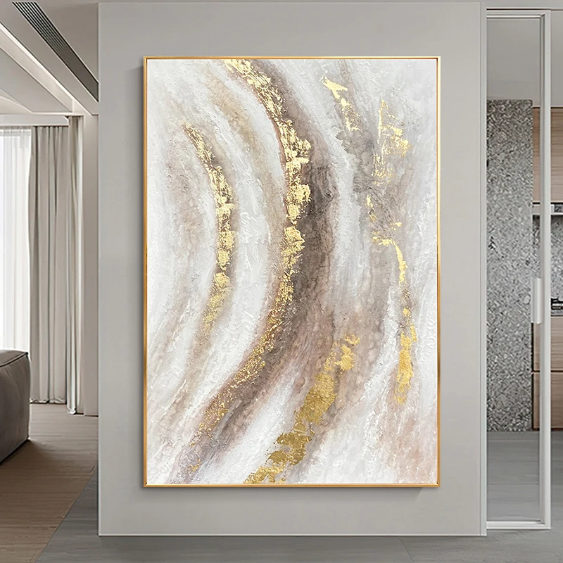 High quality Handmade acrylic oil painting on canvas texture golden foil poster wall art decor hanging picture for living room