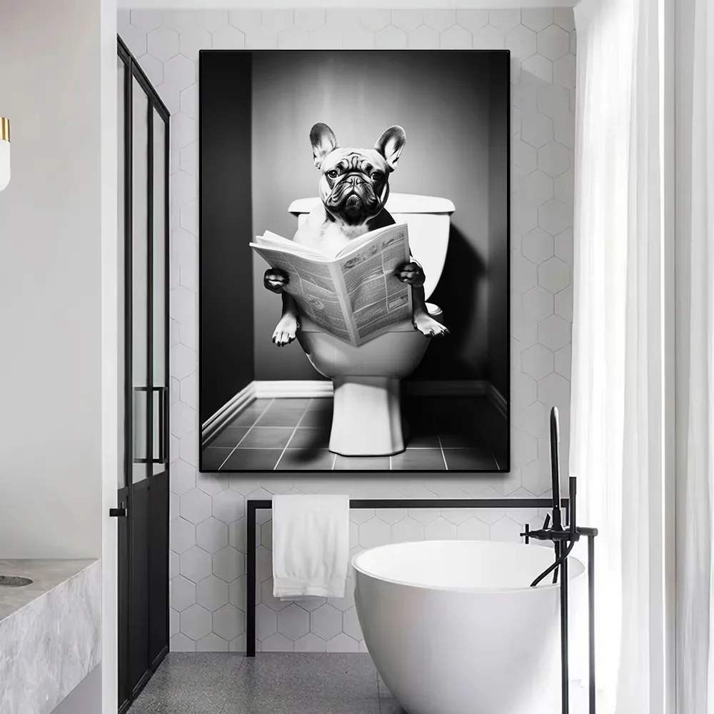 Funny Toilet Reading Newspaper Canvas Poster Wall Art Pictures Home Farmhouse Décor