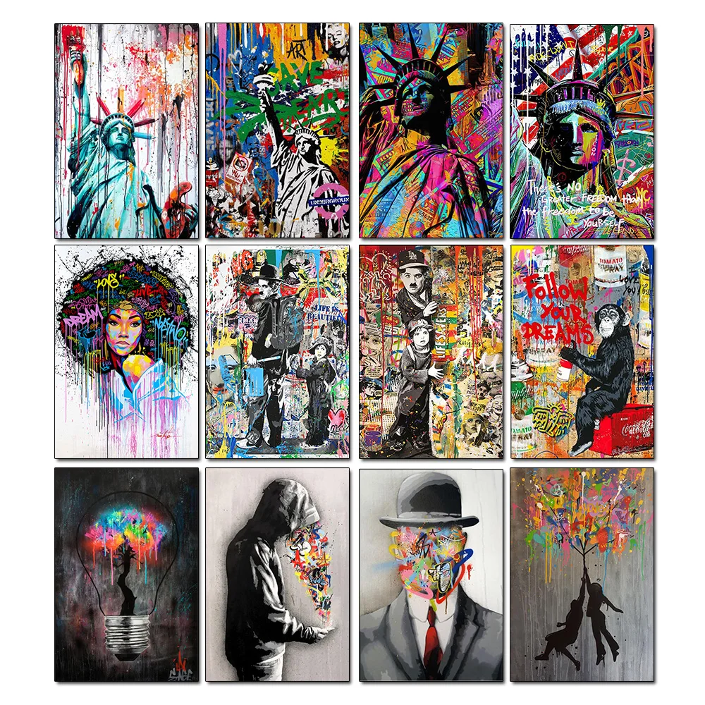 Street Graffiti Abstract Wall Art Poster Creative Light Bulb Canvas Painting Modern Home Bedroom Décor Mural