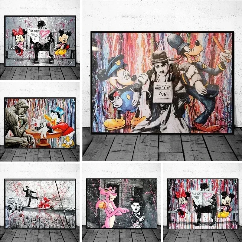 Disney Canvas Painting Wall Art Mickey Mouse Anime Posters and Prints Graffiti Art Funny Picture for Living Home Decoration