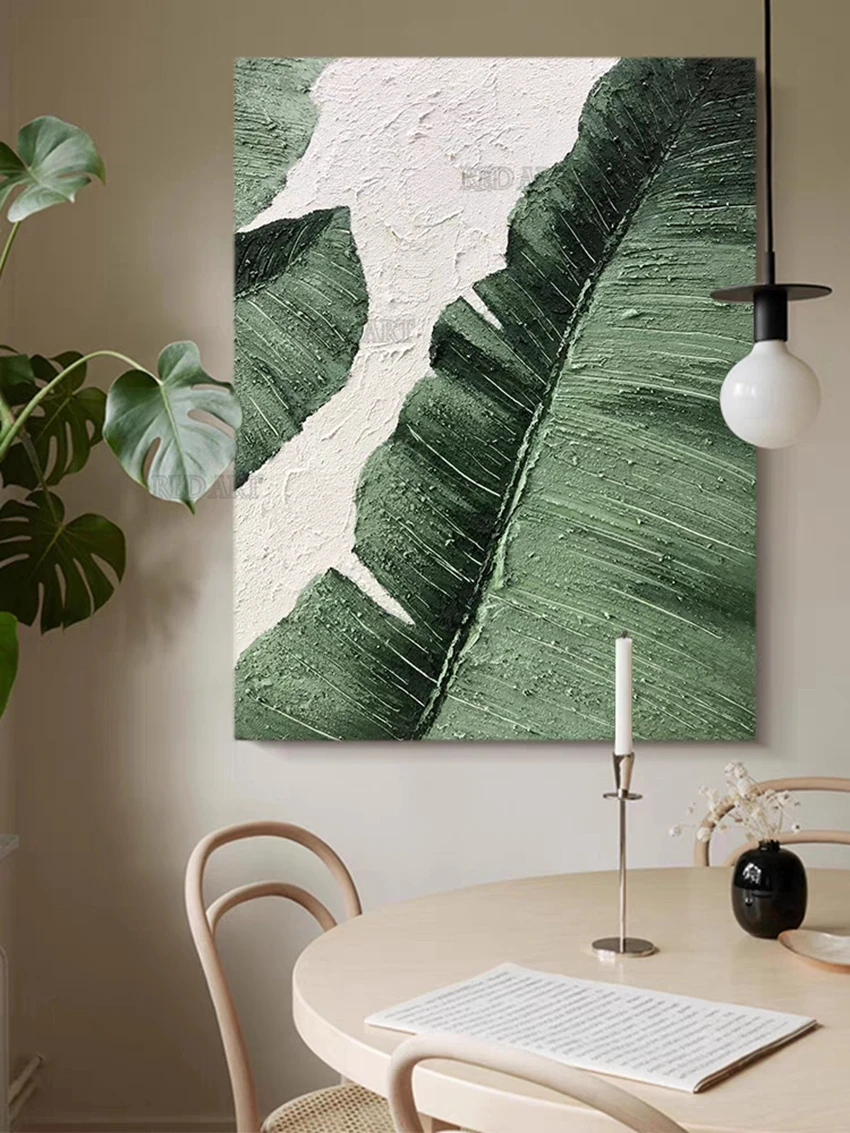 Hotel Hall Decor Large Plantain Leaves Oil Painting Canvas Picture Art 100% Hand-painted No Frame Abstract Texture Wall Art