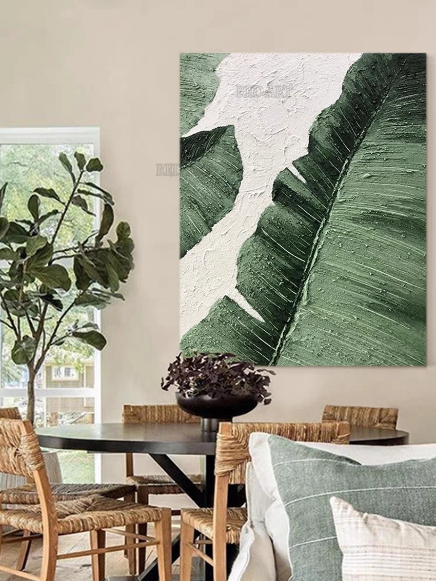 Hotel Hall Decor Large Plantain Leaves Oil Painting Canvas Picture Art 100% Hand-painted No Frame Abstract Texture Wall Art