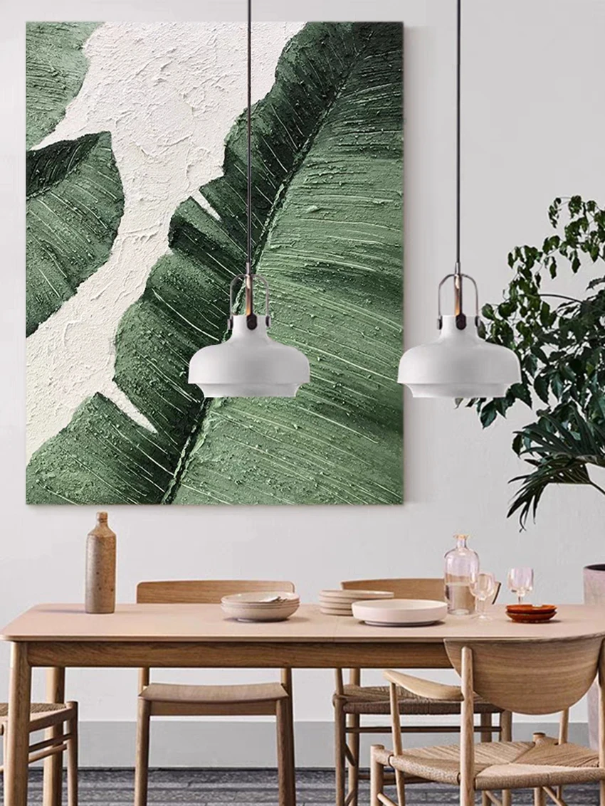 Hotel Hall Decor Large Plantain Leaves Oil Painting Canvas Picture Art 100% Hand-painted No Frame Abstract Texture Wall Art