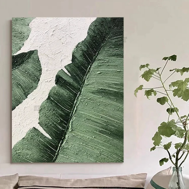 Hotel Hall Decor Large Plantain Leaves Oil Painting Canvas Picture Art 100% Hand-painted No Frame Abstract Texture Wall Art
