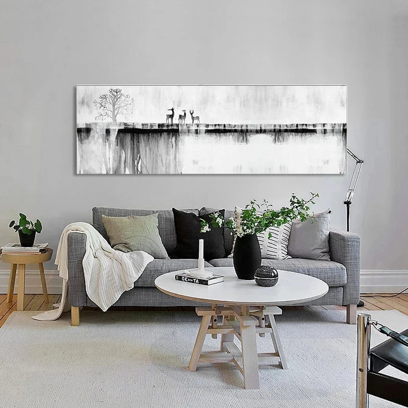 Scenery Living Room Decoration Ink Moose Landscape Painting HD Printing Modern Canvas Wall Art Single Spray Painting