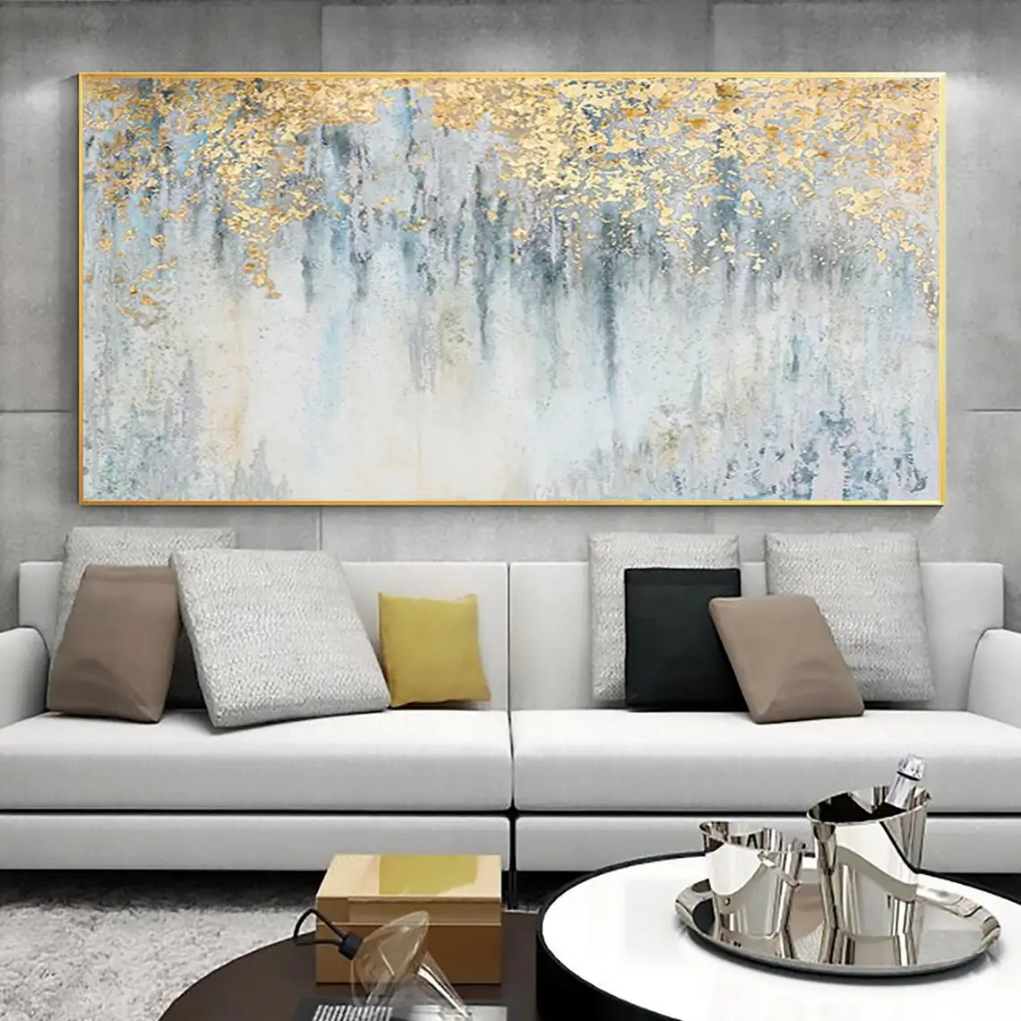 Abstract Gold Leaf Oil Painting On Canvas Modern Foil Texture Acrylic Handmade Painting Living Room Large Wall Art Home Decor