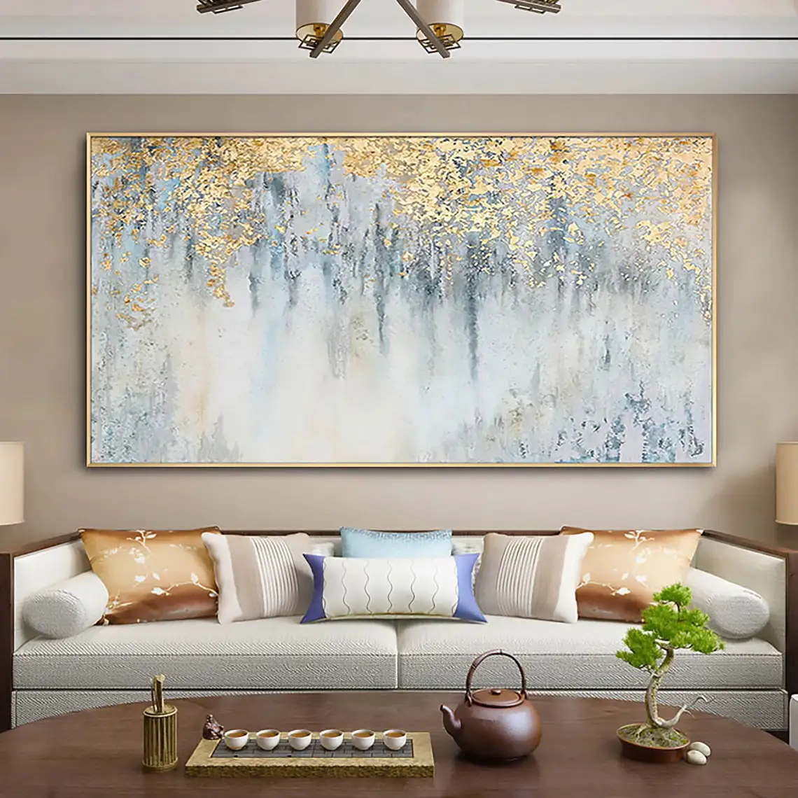 Abstract Gold Leaf Oil Painting On Canvas Modern Foil Texture Acrylic Handmade Painting Living Room Large Wall Art Home Decor