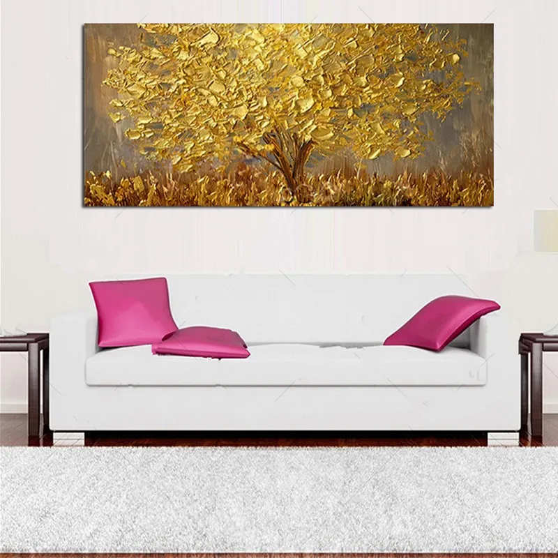 Hand Painted Large Palette 3D Knife Gold Tree Painting Modern landscape Oil Painting On Canvas Wall Art Picture For Living Room