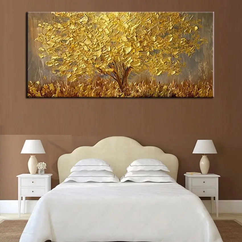 Hand Painted Large Palette 3D Knife Gold Tree Painting Modern landscape Oil Painting On Canvas Wall Art Picture For Living Room
