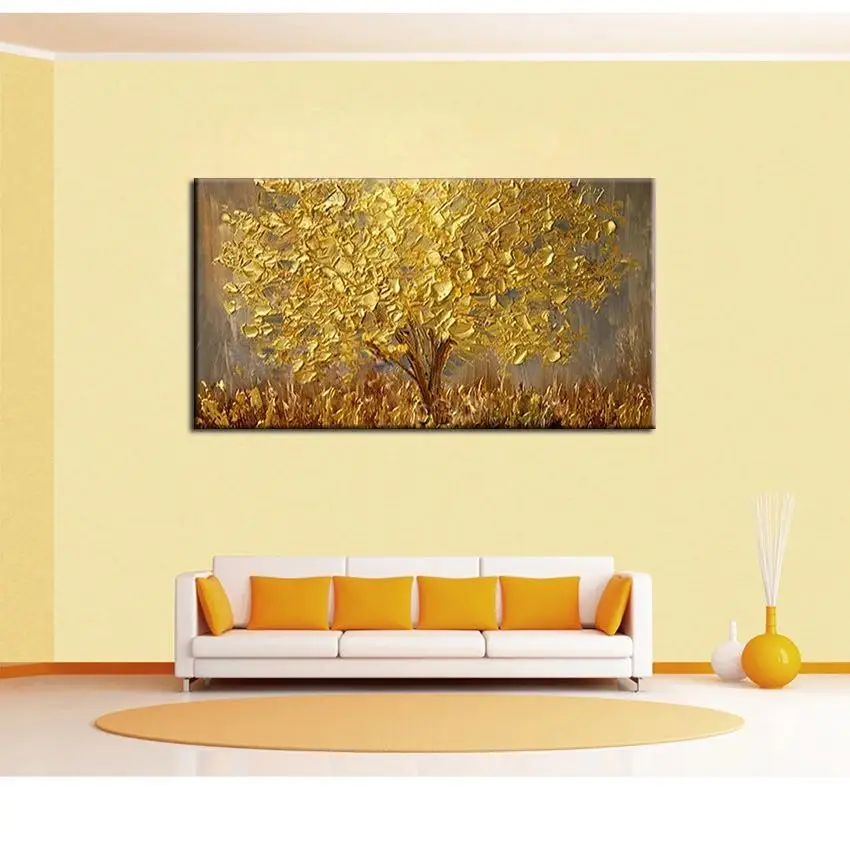 Hand Painted Large Palette 3D Knife Gold Tree Painting Modern landscape Oil Painting On Canvas Wall Art Picture For Living Room