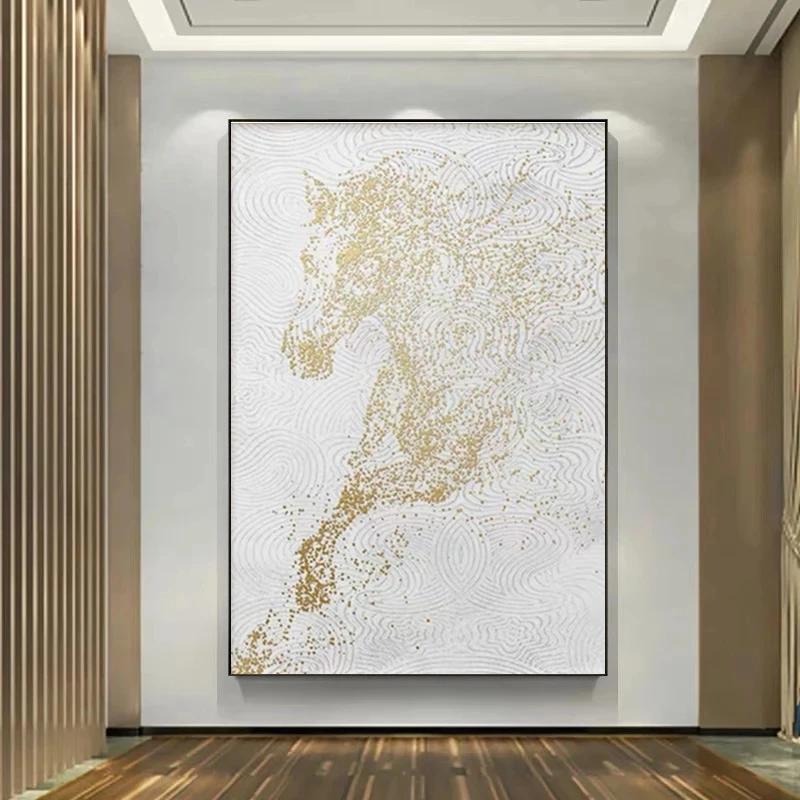 Modern Abstract Golden Horse Canvas Paintings Posters and Prints Wall Art Pictures for Living Room Office Home Decor cuadros