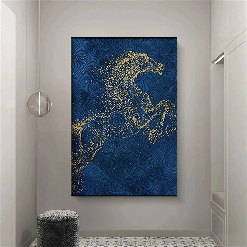 Modern Abstract Golden Horse Canvas Paintings Posters and Prints Wall Art Pictures for Living Room Office Home Decor cuadros