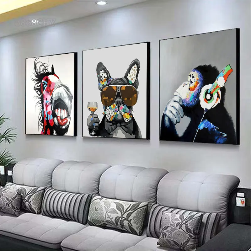 Abstract Funny French Bulldog Monkey Pig Horse Animals Art Canvas Painting Posters Print Nordic Pets Wall Art Picture Home Decor