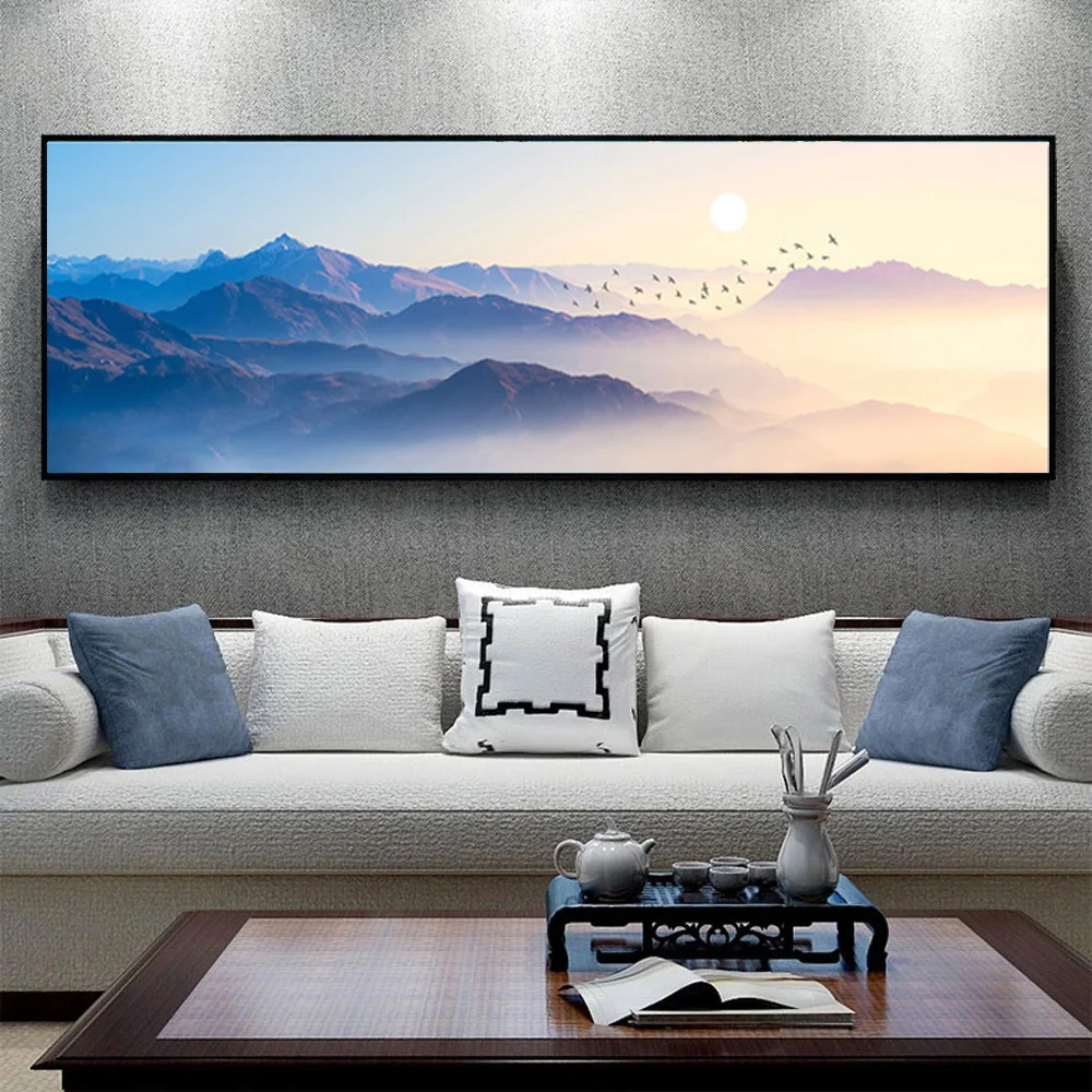 Landscape Paintings Blue Mountain and Birds Pictures Wall Decor Canvas Art Prints and Posters for Living Room Home Decor Cuadros